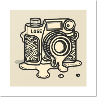 Melting line art drawing of a vintage camera Posters and Art